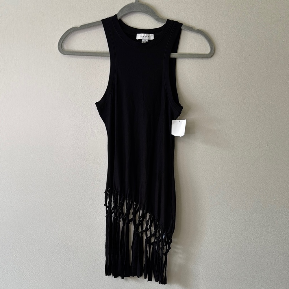 Topshop Black Macrame Style Tank Top with Asymmetrical Design